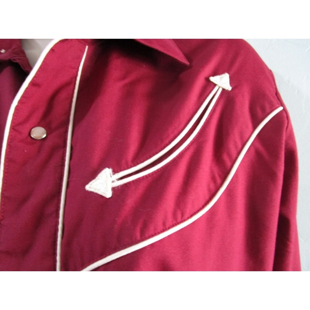 Vintage 70s Levis Pearl Snap Womans S Western Cowboy Rodeo Shirt Maroon White - Picture 7 of 16